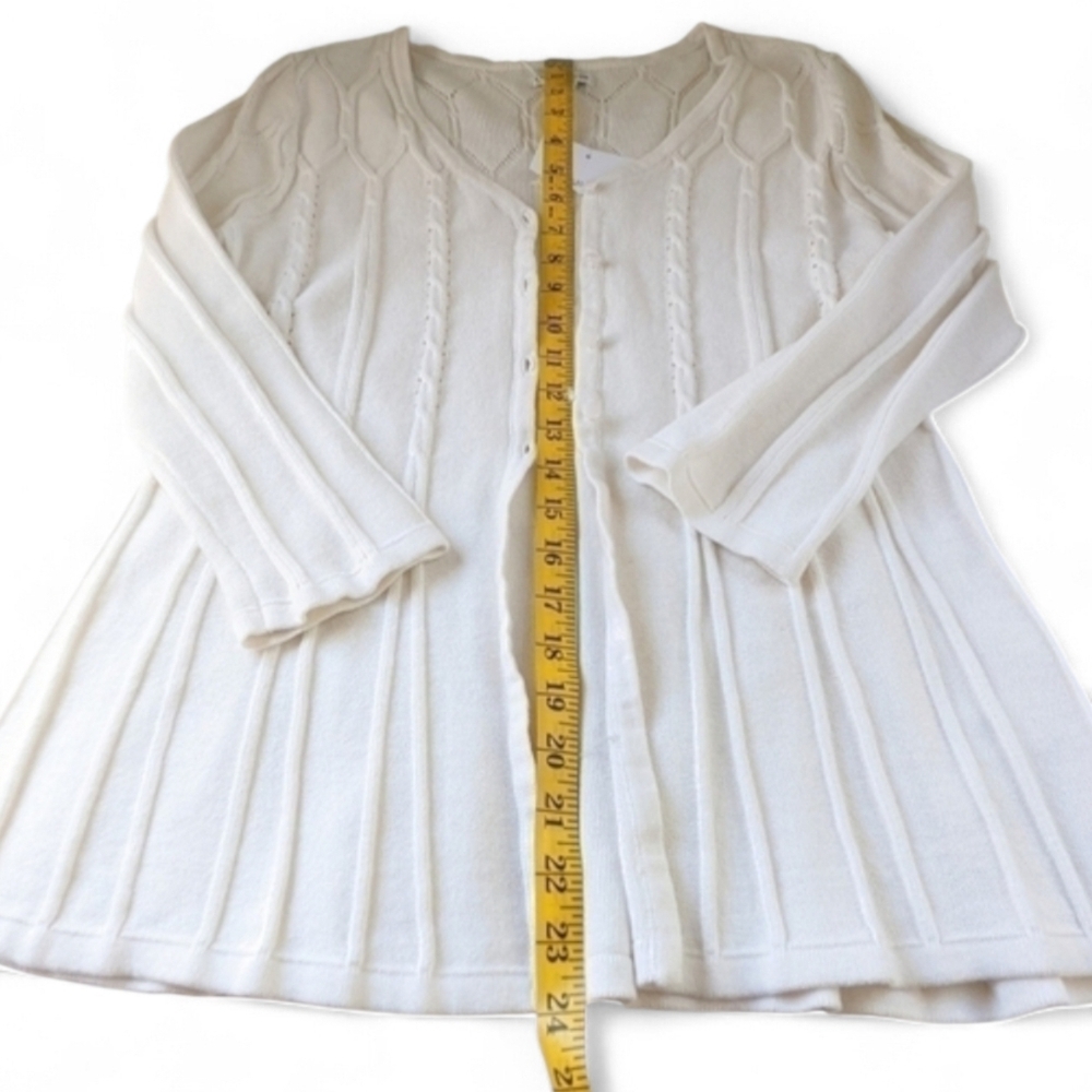 Open Cable Knit Cotton Button Up Cardigan in Ivory Size Medium NWT - Picture 9 of 9